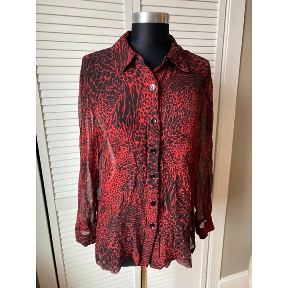Draper's & Damon's Silk Red & Black Animal Print Shirt  L - Picture 3 of 8